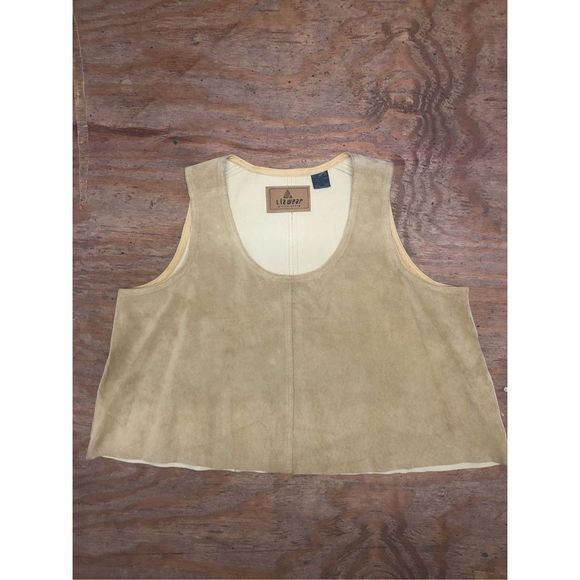 Liz Wear Tan Brown Shirt 100% Leather Cropped Tank Top, Size Large - Picture 1 of 5